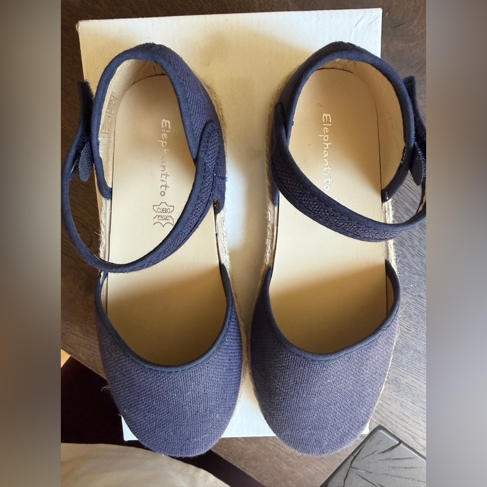 Elephantito Navy Canvas Mary Jane Espadrille Moccasins - Picture 3 of 4